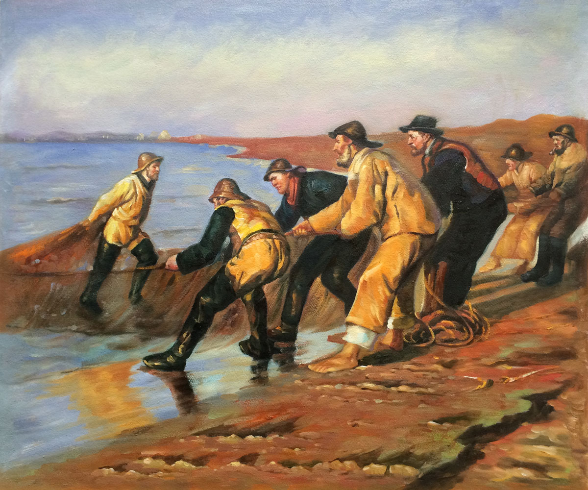 Fishermen Hauling Nets - Peder Severin Kroyer Painting On Canvas